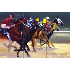 Ceramic Tile Mural Backsplash Senkarik Race Horses Jockey Art MSA041   112316694153